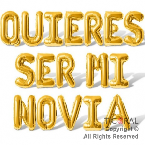 SET DE GLOBOS METALIZADO FRASE QUIERES SER MI NOVIA 17 UNIDADES ORO 